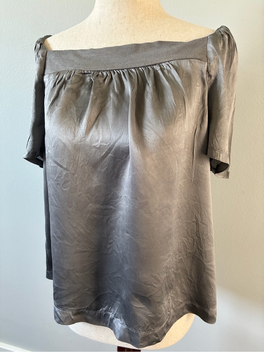 Banana Republic Silver-Gray Satin Off-Shoulder Blouse